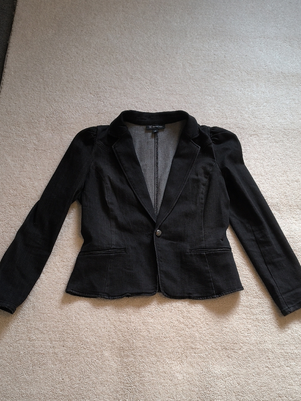 INC. International Concepts Black Single-Button Womens Denim. Puff Sleeves M
